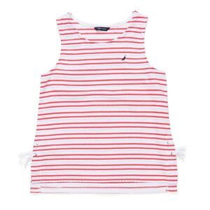 Nautica Girls size 6X Pink and White Striped Scallop Laced Tank Top